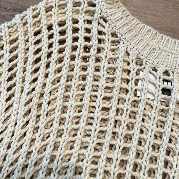 HYFVE Open Stitch Boxy Sweater Beige Crochet Knit Pullover Sweater Top Women's S - Picture 5 of 9
